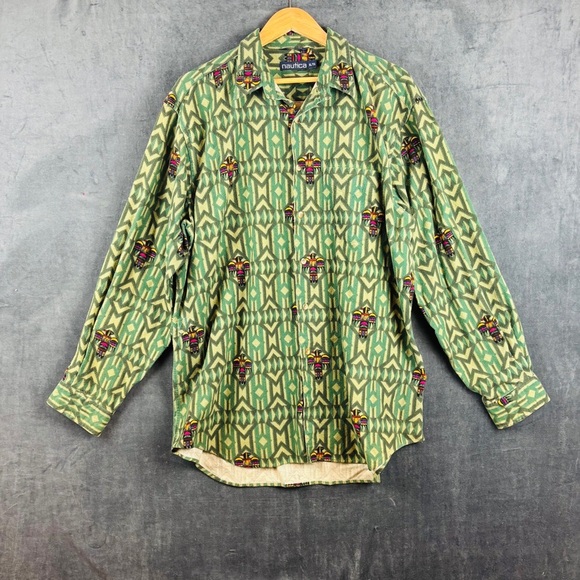 VTG EUC Nautica Men’s Green Patterned Casual Flannel Button Down Shirt Sz XL - Picture 1 of 7
